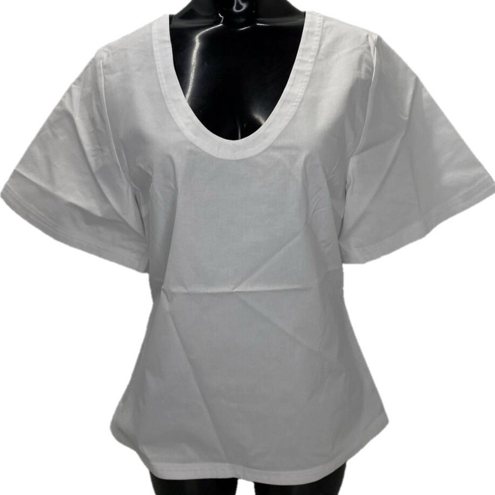 NEW BY MALENE BIRGER Women's Lunae T-Shirt White Size 4 Scoop Neck Short Sleeve